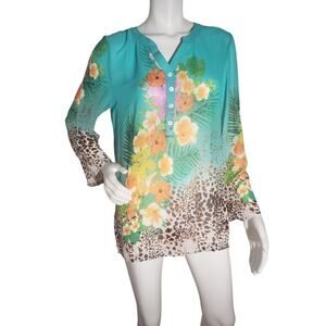 Soft Surroundings Womens Size Medium Tropical Floral Animal Print Tunic Top